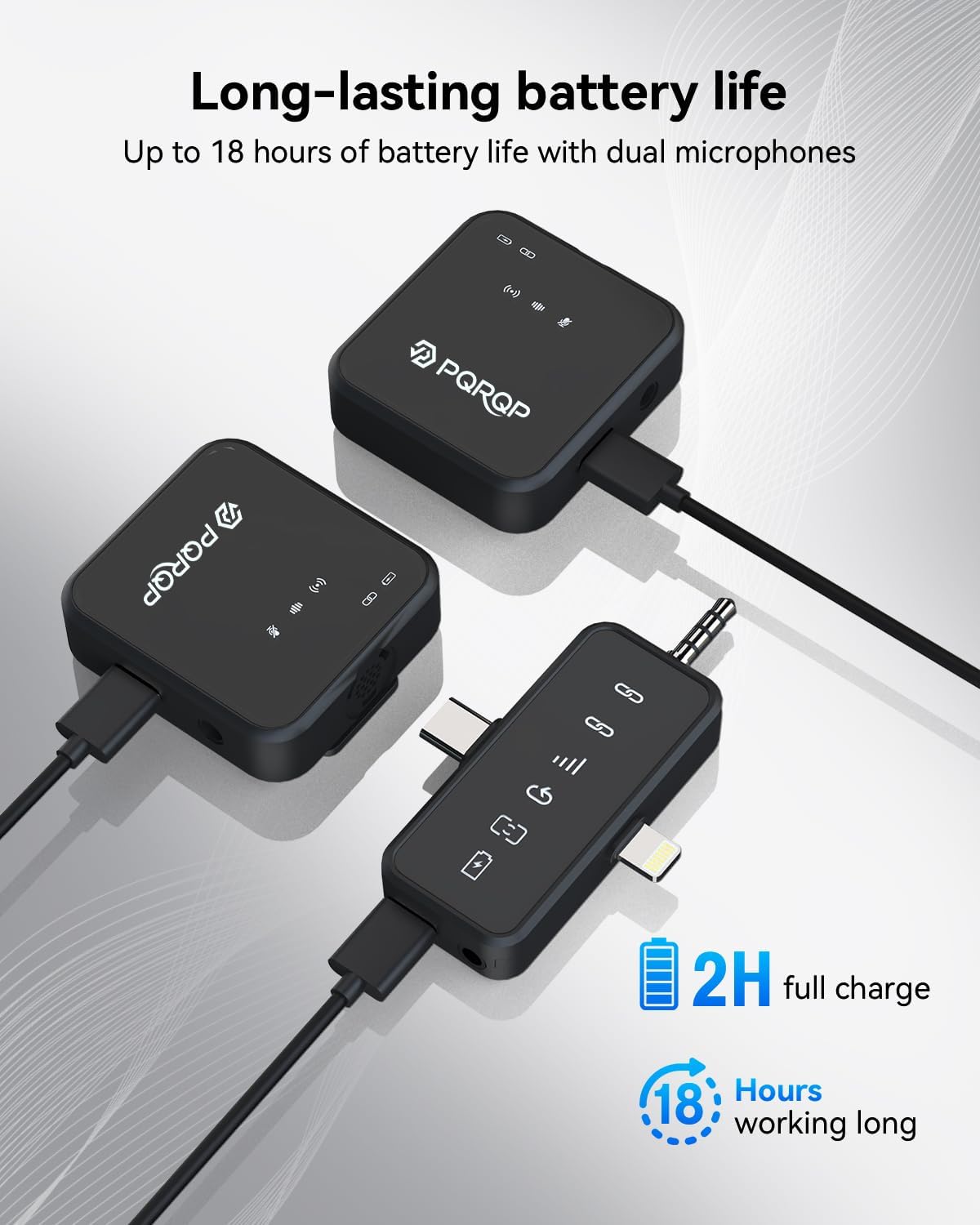 PQRQP 3 in 1 Microphone for iPhone/Android/Camera, Wireless Microphones, 328ft Transmission, 18H Battery Life, Mini Microphone for Record Interview