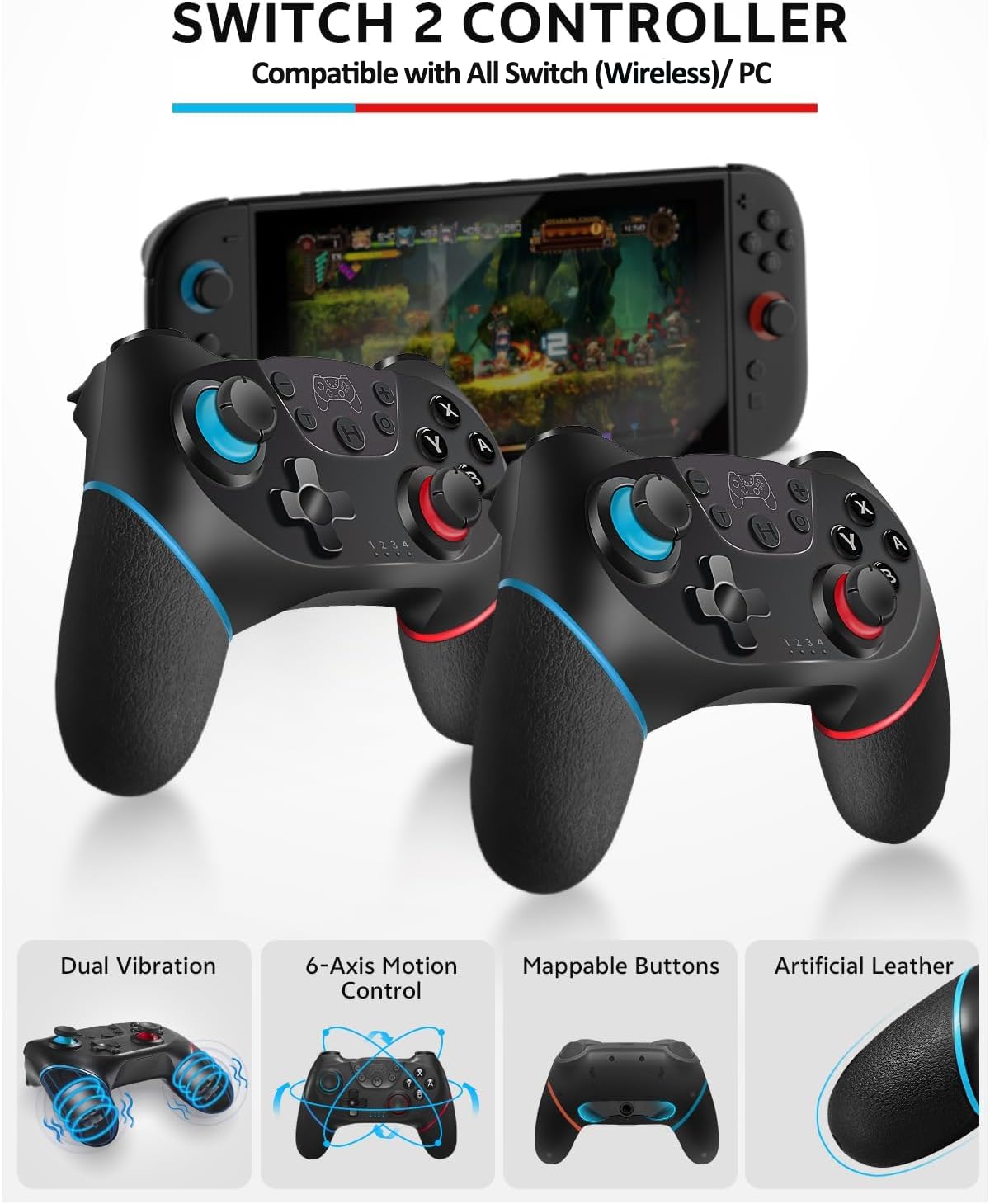 Pro Controllers Accessories Bundle for Nintendo Switch 2 18-in-1, Carrying Case, Screen Protector, Thumb Grip for Joycon