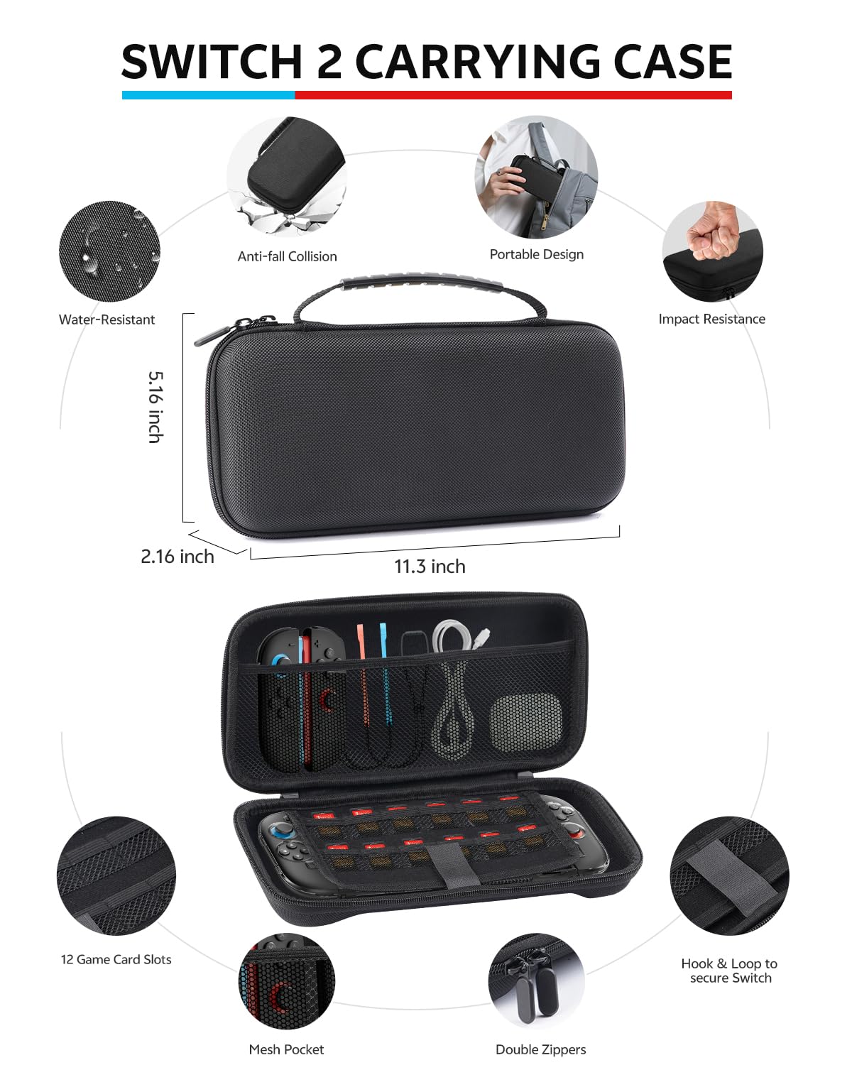 Pro Controllers Accessories Bundle for Nintendo Switch 2 18-in-1, Carrying Case, Screen Protector, Thumb Grip for Joycon