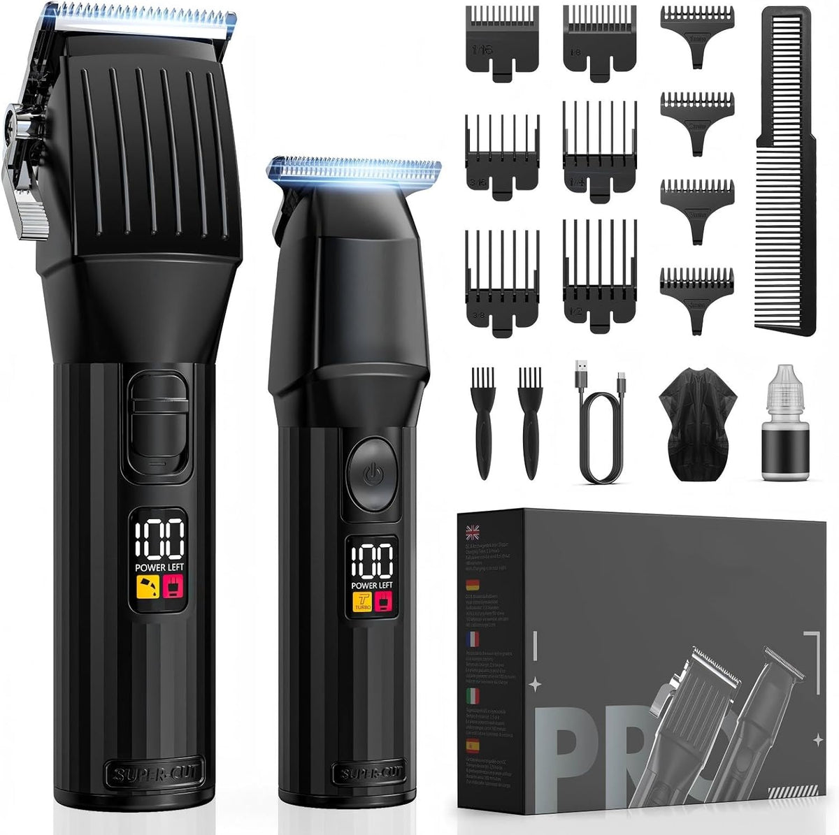Professional Hair Clippers for Men Cordless Trimmers Kit with LED Display Electric Beard Trimmer (Black)