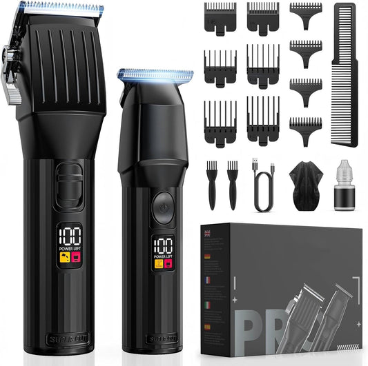 Professional Hair Clippers for Men Cordless Trimmers Kit with LED Display Electric Beard Trimmer (Black)