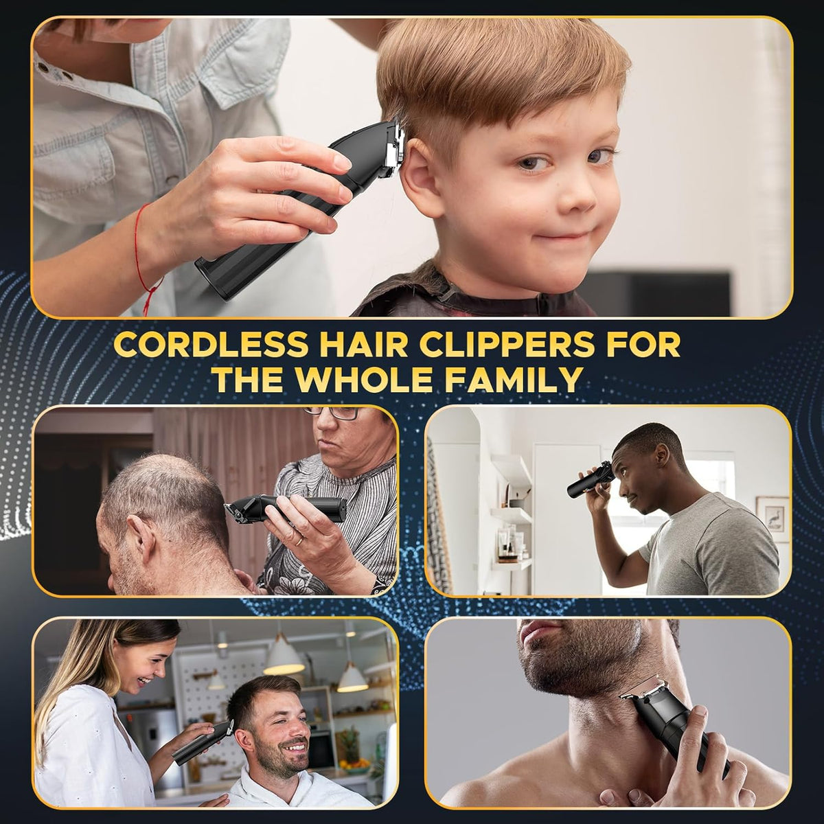 Professional Hair Clippers for Men Cordless Trimmers Kit with LED Display Electric Beard Trimmer (Black)