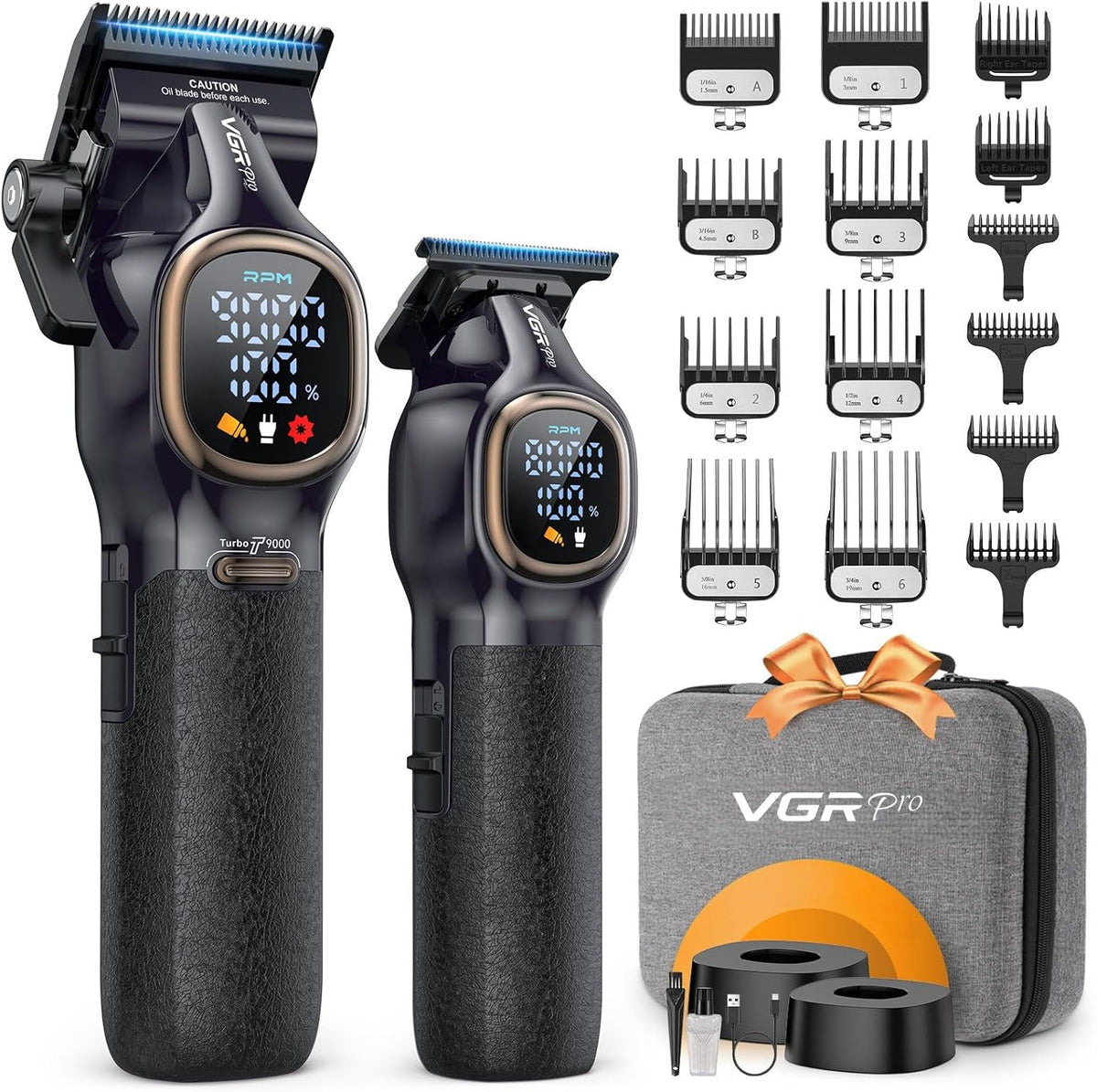 Professional Hair Clippers for Men, Professional Barber Clippers and Trimmer Set, Cordless Hair Clippers for Hair Cutting with Package Case (Black)
