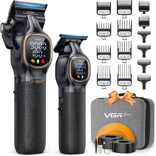 Professional Hair Clippers for Men, Professional Barber Clippers and Trimmer Set, Cordless Hair Clippers for Hair Cutting with Package Case (Black)