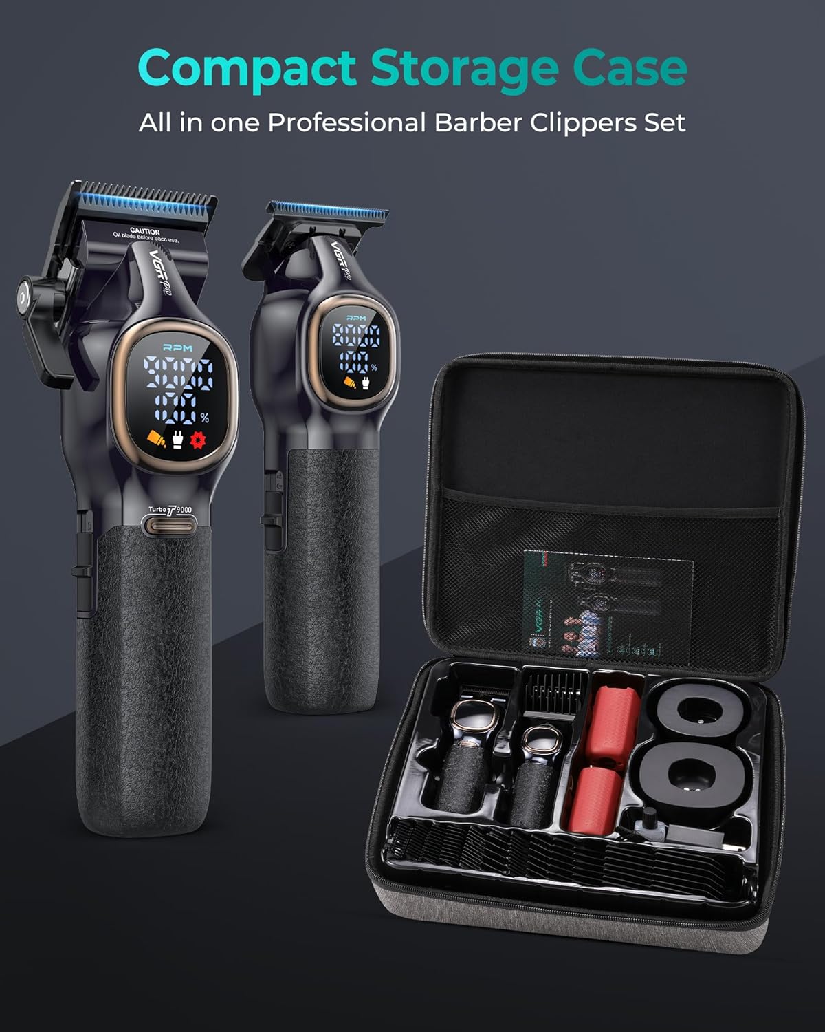 Professional Hair Clippers for Men, Professional Barber Clippers and Trimmer Set, Cordless Hair Clippers for Hair Cutting with Package Case (Black)