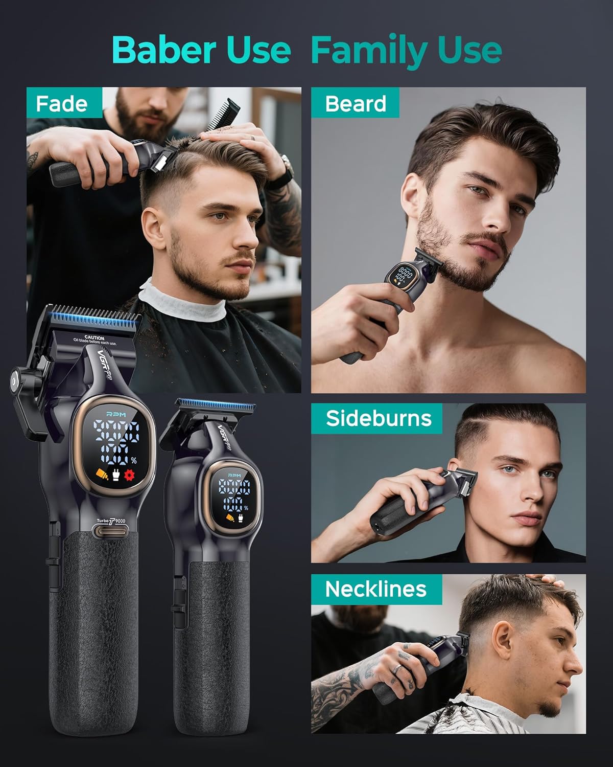 Professional Hair Clippers for Men, Professional Barber Clippers and Trimmer Set, Cordless Hair Clippers for Hair Cutting with Package Case (Black)