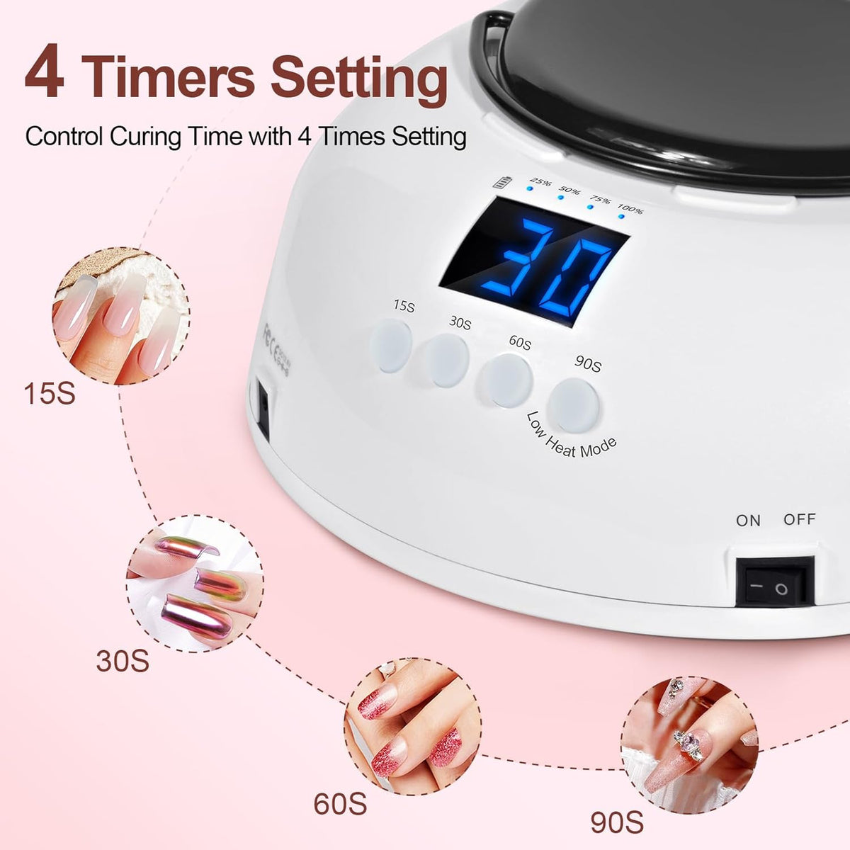 Professional Rechargeable 96W UV LED Nail Lamp, Cordless Nail Dryer with 4 Timer Settings, Portable Design & Auto Sensor (White+Black)