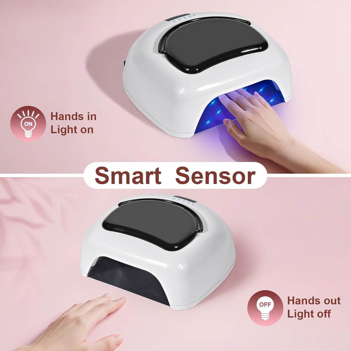 Professional Rechargeable 96W UV LED Nail Lamp, Cordless Nail Dryer with 4 Timer Settings, Portable Design & Auto Sensor (White+Black)