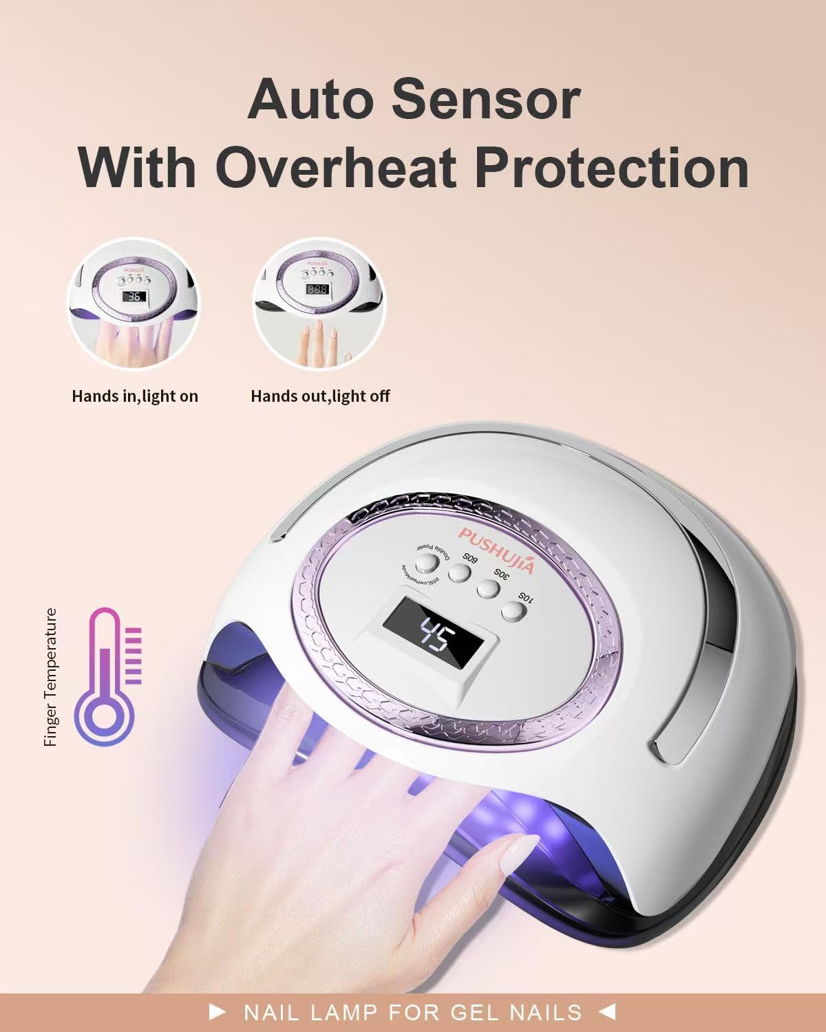 Professional UV LED Nail Lamp, 66 LEDs Nail Dryer with Smart Sensor, Digital Display & 4 Timers, Fast Curing for Gel Polish, Rhinestone Glue