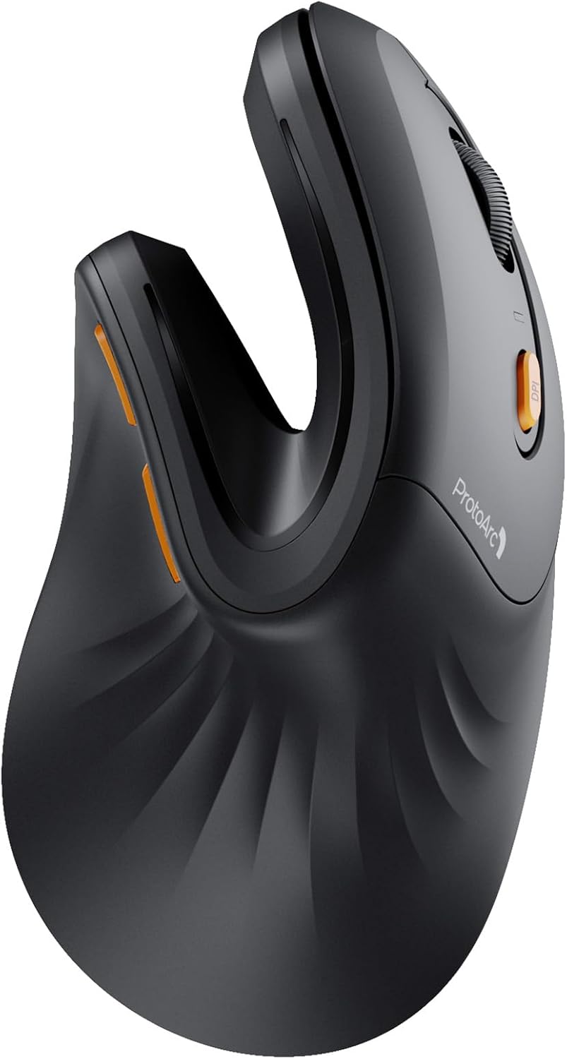 ProtoArc Ergonomic Mouse, EM11 NL Bluetooth Rechargeable Wireless Vertical Mouse, 3 Multi-Device Connectivity for Computer/PC/Laptop (Black)
