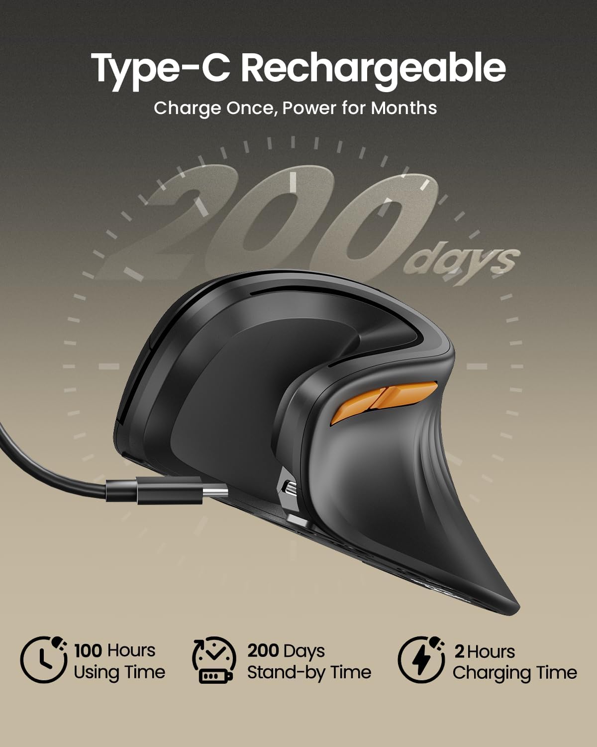 ProtoArc Ergonomic Mouse, EM11 NL Bluetooth Rechargeable Wireless Vertical Mouse, 3 Multi-Device Connectivity for Computer/PC/Laptop (Black)