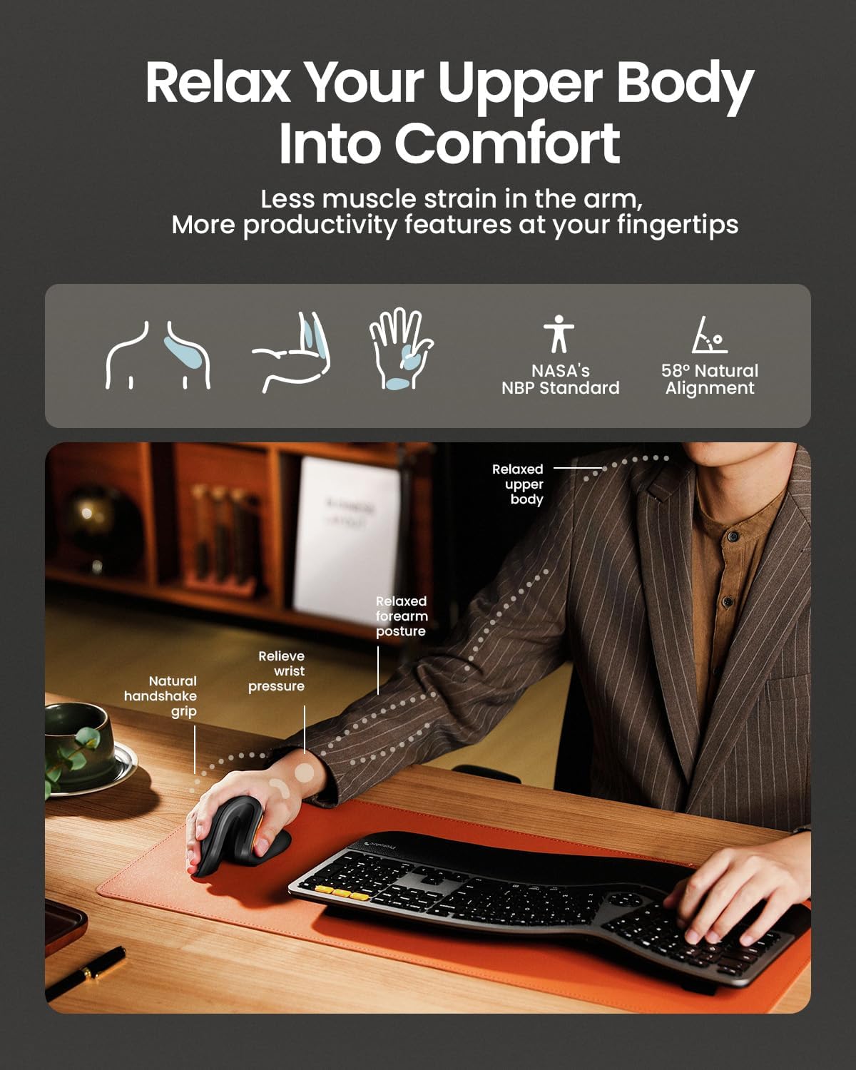 ProtoArc Ergonomic Mouse, EM11 NL Bluetooth Rechargeable Wireless Vertical Mouse, 3 Multi-Device Connectivity for Computer/PC/Laptop (Black)