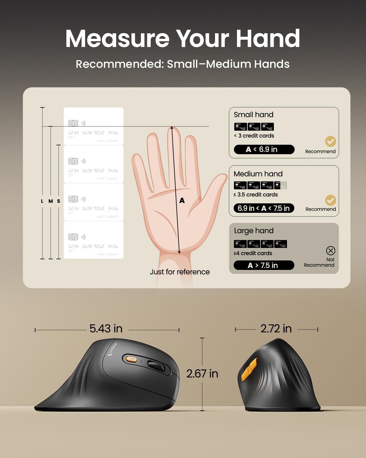 ProtoArc Ergonomic Mouse, EM11 NL Bluetooth Rechargeable Wireless Vertical Mouse, 3 Multi-Device Connectivity for Computer/PC/Laptop (Black)