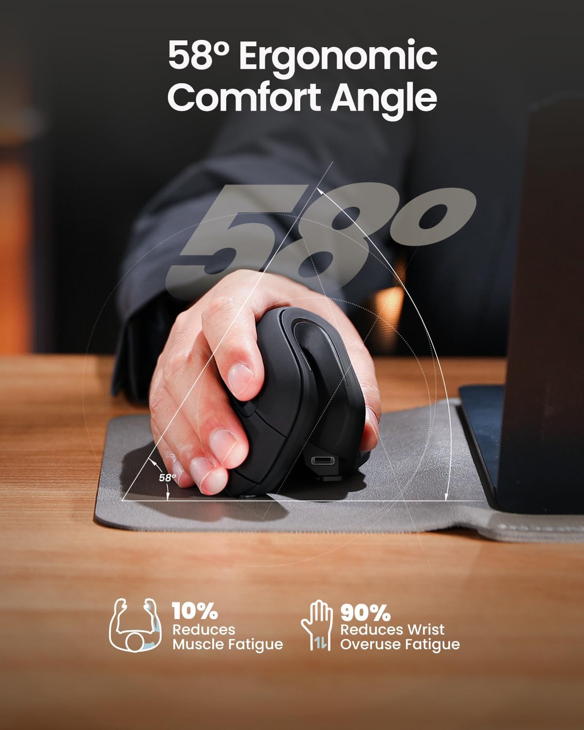 ProtoArc Ergonomic Mouse, EM11 NL Bluetooth Rechargeable Wireless Vertical Mouse, 3 Multi-Device Connectivity for Computer/PC/Laptop (Black)