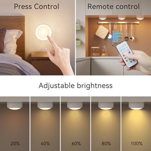 Puck Lights with Remote Control, Battery Operated LED Push Light Wireless, 13 Color RGB - for Closet, Bedroom Wall, Under Cabinet (6 Pack)
