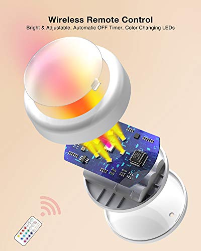 Puck Lights with Remote Control, Battery Operated LED Push Light Wireless, 13 Color RGB - for Closet, Bedroom Wall, Under Cabinet (6 Pack)