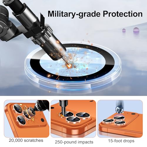 QHOHQ 3 Set Camera Lens Protector for iPhone 17 Pro Max/17 Pro/16 Pro Max/16 Pro/15 Pro Max/15 Pro, Individual Anti Shatter Lens Protector