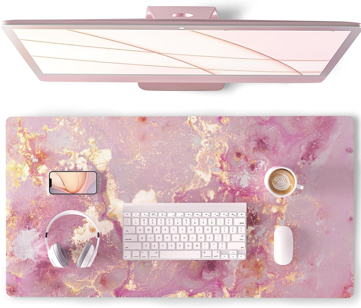 QIYI Large Mouse Pad, Cute Pink Desk Mat for Desktop, Women Girls PU Leather Desk Pad Waterproof Gaming Mousepad