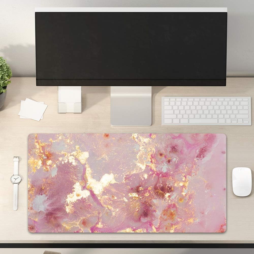 QIYI Large Mouse Pad, Cute Pink Desk Mat for Desktop, Women Girls PU Leather Desk Pad Waterproof Gaming Mousepad