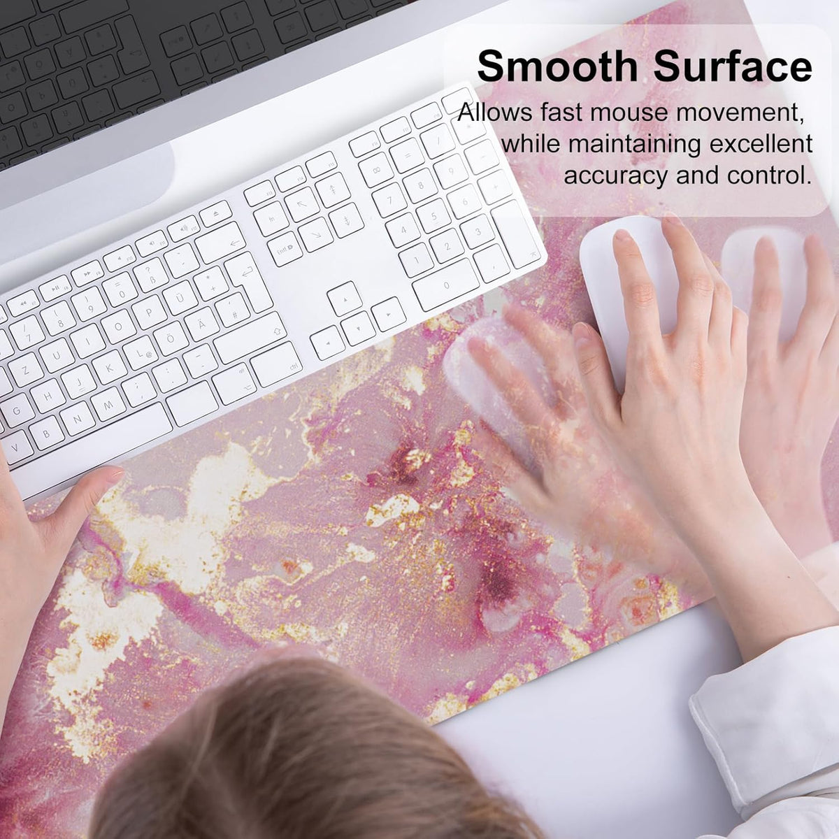 QIYI Large Mouse Pad, Cute Pink Desk Mat for Desktop, Women Girls PU Leather Desk Pad Waterproof Gaming Mousepad