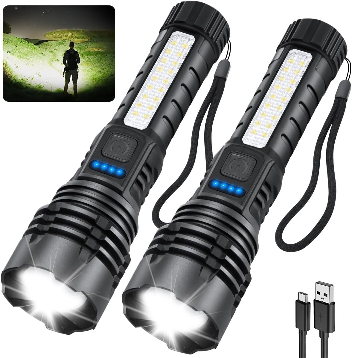 Rechargeable Flashlights High Lumens, 7Mode Super Bright Flashlight Powerful, Adjustable Tactical Flash Light High Powered, LED Flashlights