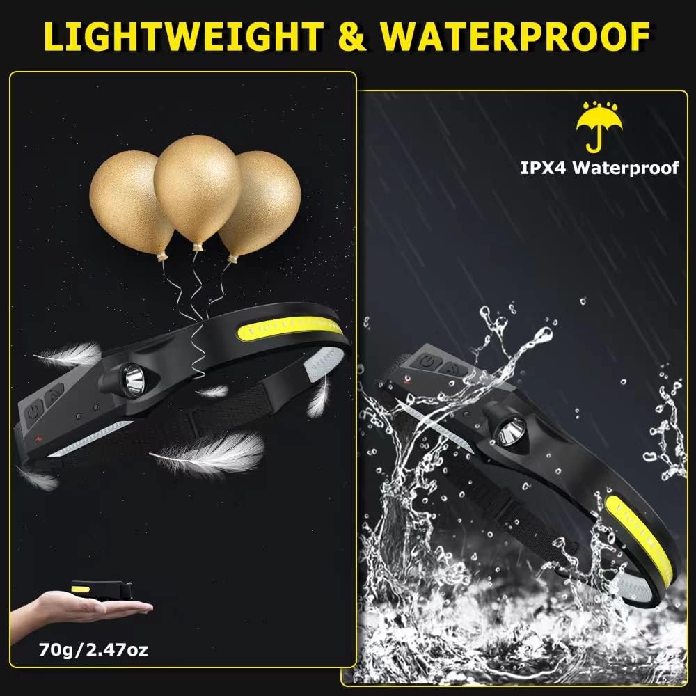 Rechargeable Headlamp 3PCS, 230° Wide Beam Head Lamp, Motion Sensor LED Headlamp Rechargeable, 5Mode Bright Headlamps for Adults