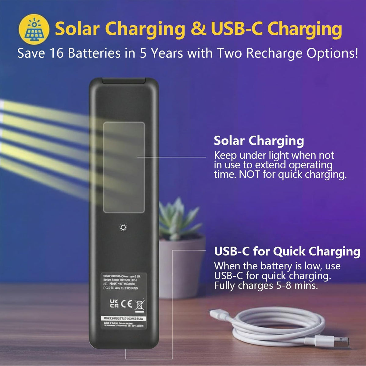 Rechargeable Voice Remote for Samsung Smart TVs, Replacement for 2019–2025 Samsung TV Remote Control with Solar Charging