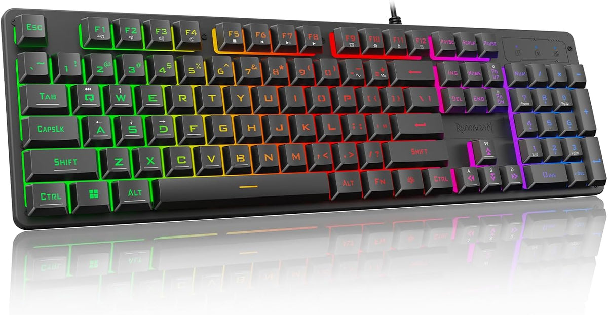 Redragon K521 Upgrade Rainbow LED Gaming Keyboard, 104 Keys Wired Mechanical Feeling Keyboard with Multimedia Keys, One-Touch Backlit, Anti-Ghosting