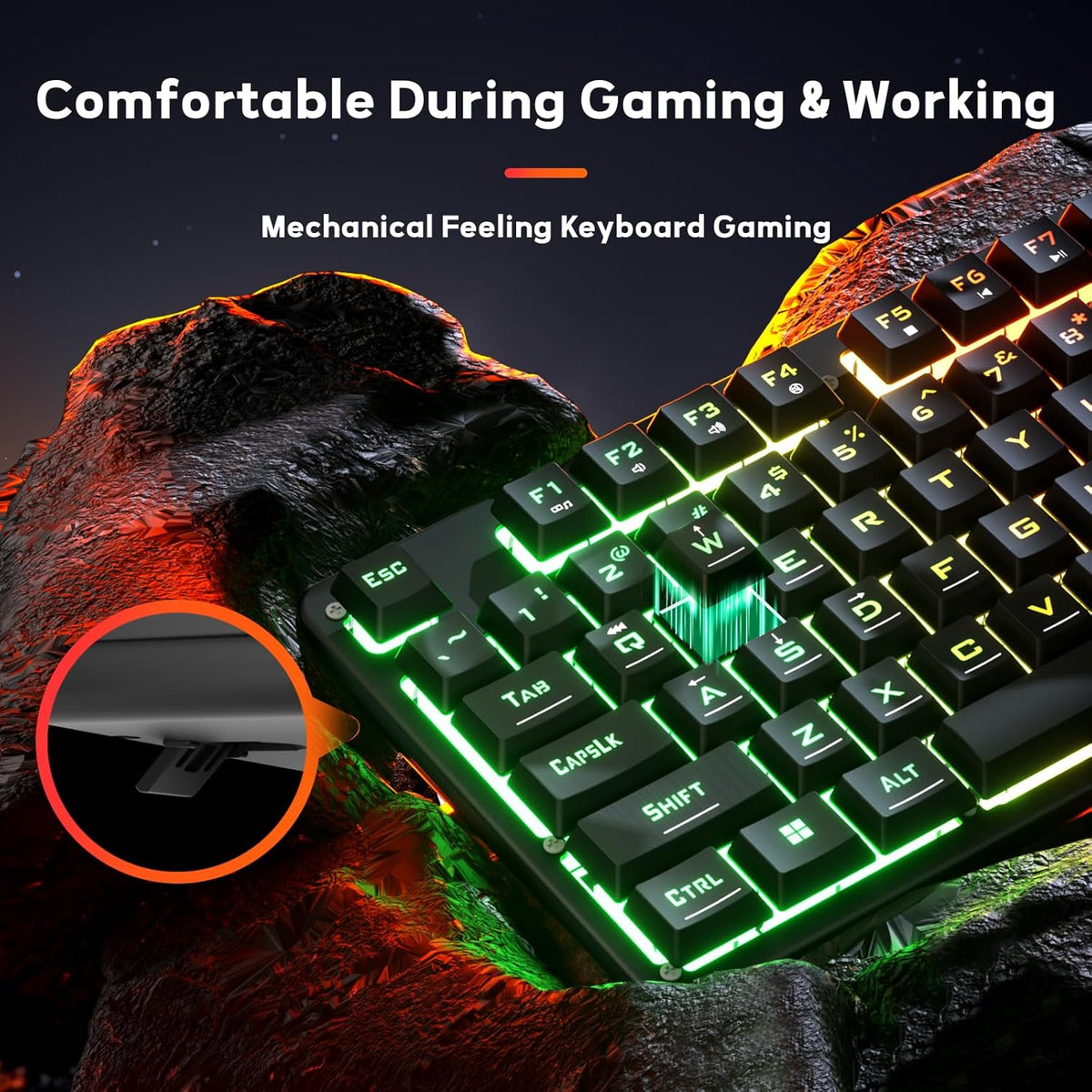 Redragon K521 Upgrade Rainbow LED Gaming Keyboard, 104 Keys Wired Mechanical Feeling Keyboard with Multimedia Keys, One-Touch Backlit, Anti-Ghosting