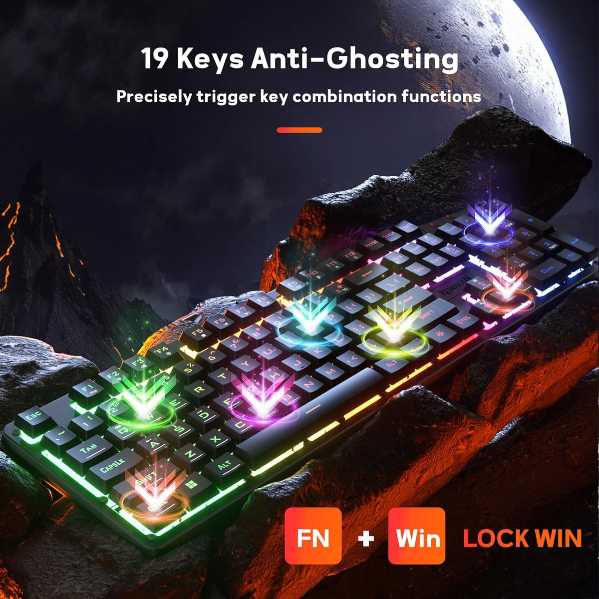 Redragon K521 Upgrade Rainbow LED Gaming Keyboard, 104 Keys Wired Mechanical Feeling Keyboard with Multimedia Keys, One-Touch Backlit, Anti-Ghosting