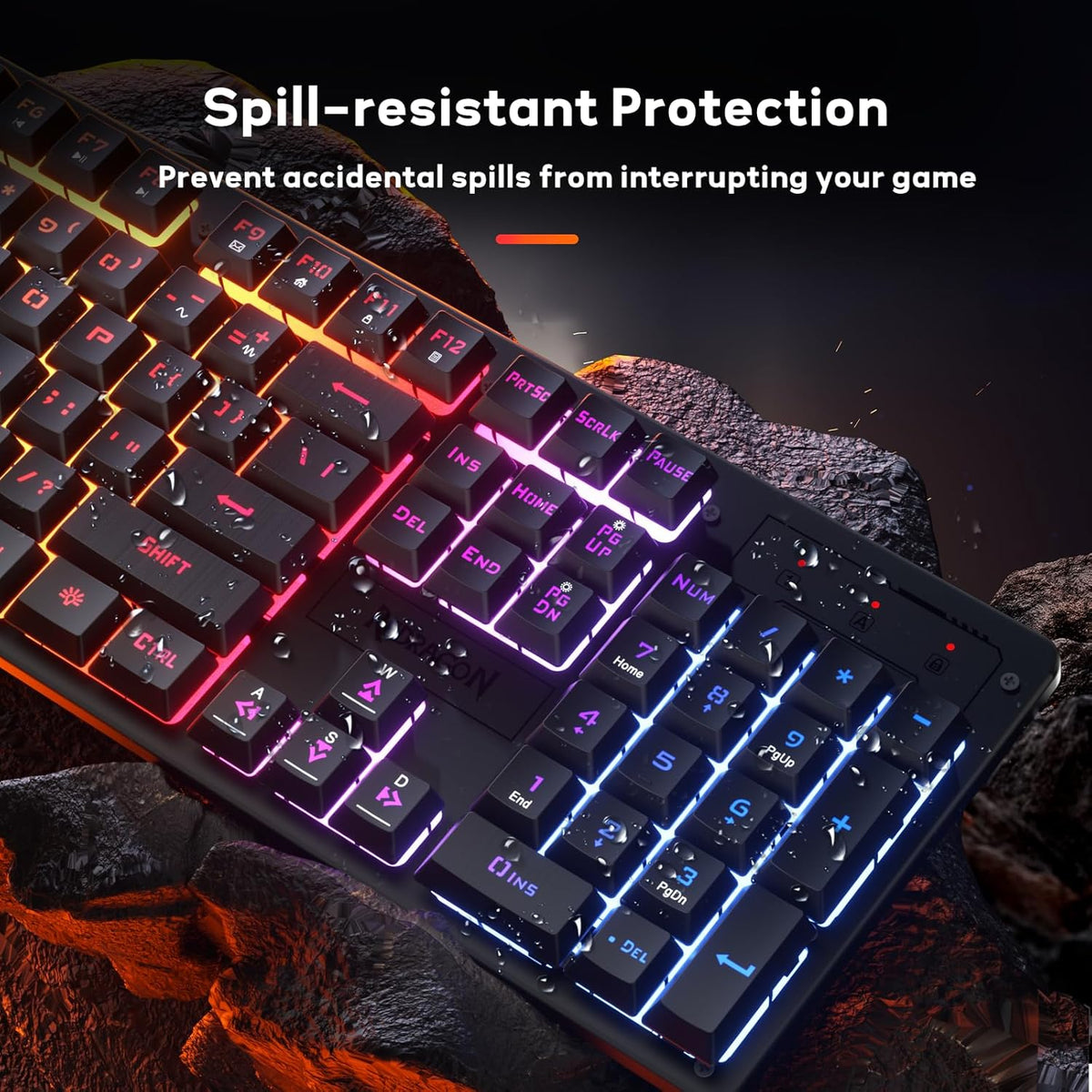 Redragon K521 Upgrade Rainbow LED Gaming Keyboard, 104 Keys Wired Mechanical Feeling Keyboard with Multimedia Keys, One-Touch Backlit, Anti-Ghosting