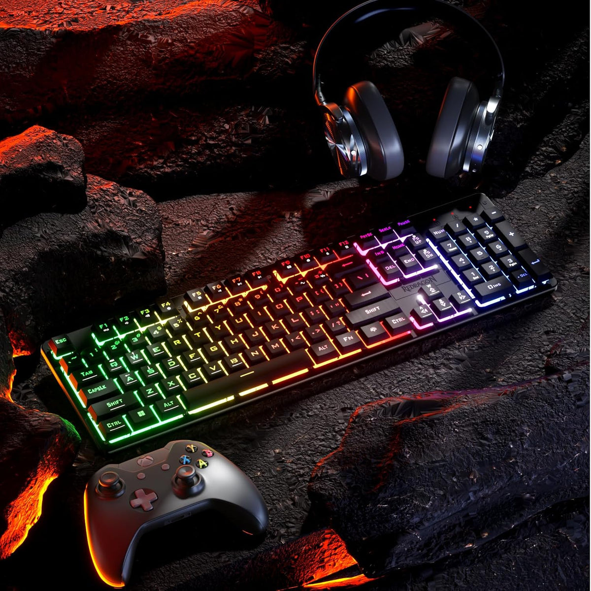 Redragon K521 Upgrade Rainbow LED Gaming Keyboard, 104 Keys Wired Mechanical Feeling Keyboard with Multimedia Keys, One-Touch Backlit, Anti-Ghosting