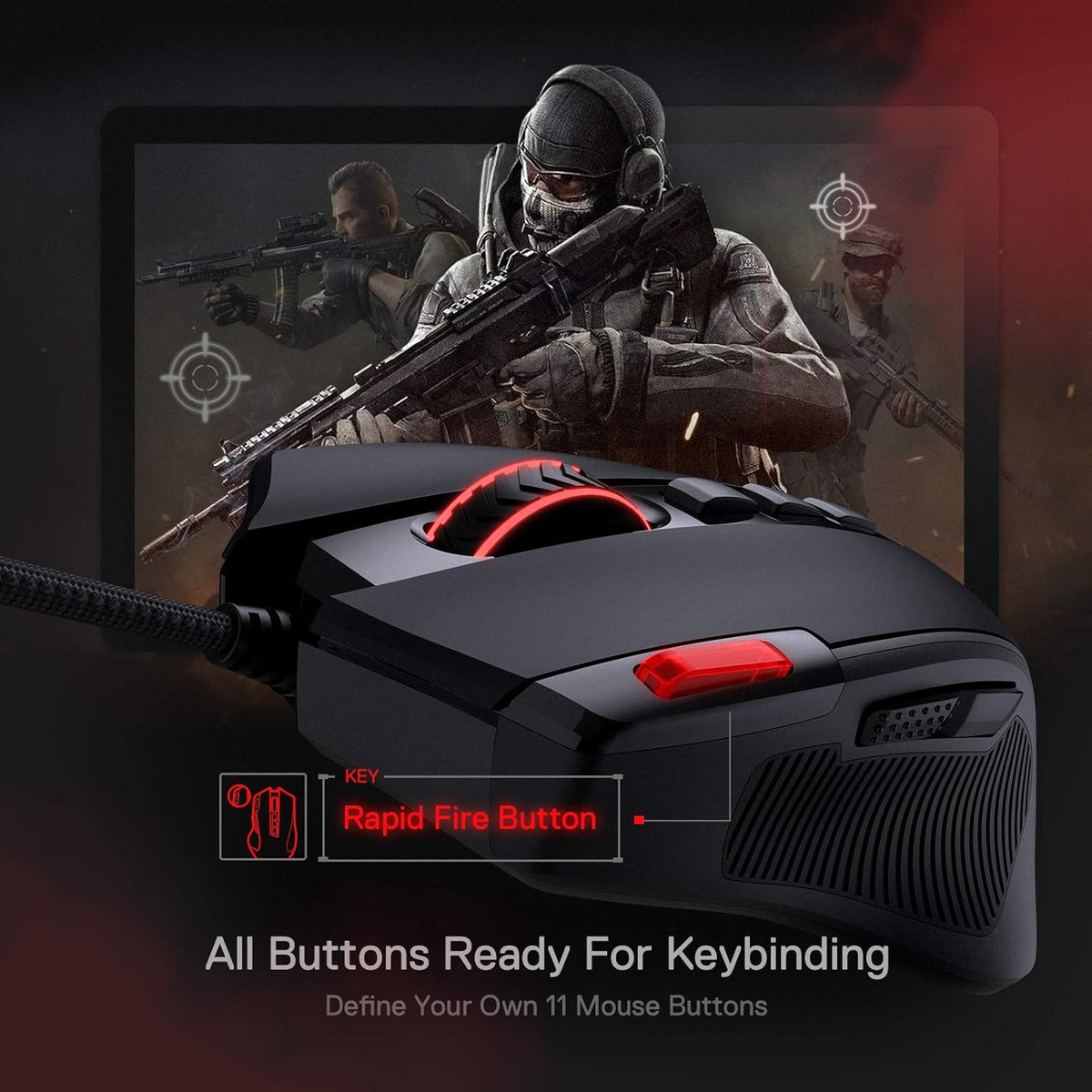 Redragon M612 Predator RGB Gaming Mouse, 8000 DPI Wired Optical Mouse with 11 Programmable Buttons & 5 Backlit Modes