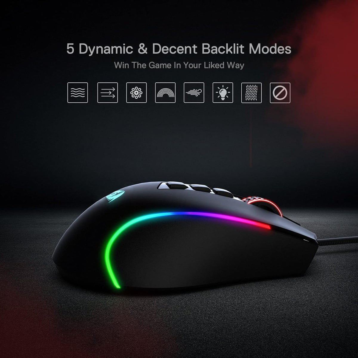 Redragon M612 Predator RGB Gaming Mouse, 8000 DPI Wired Optical Mouse with 11 Programmable Buttons & 5 Backlit Modes