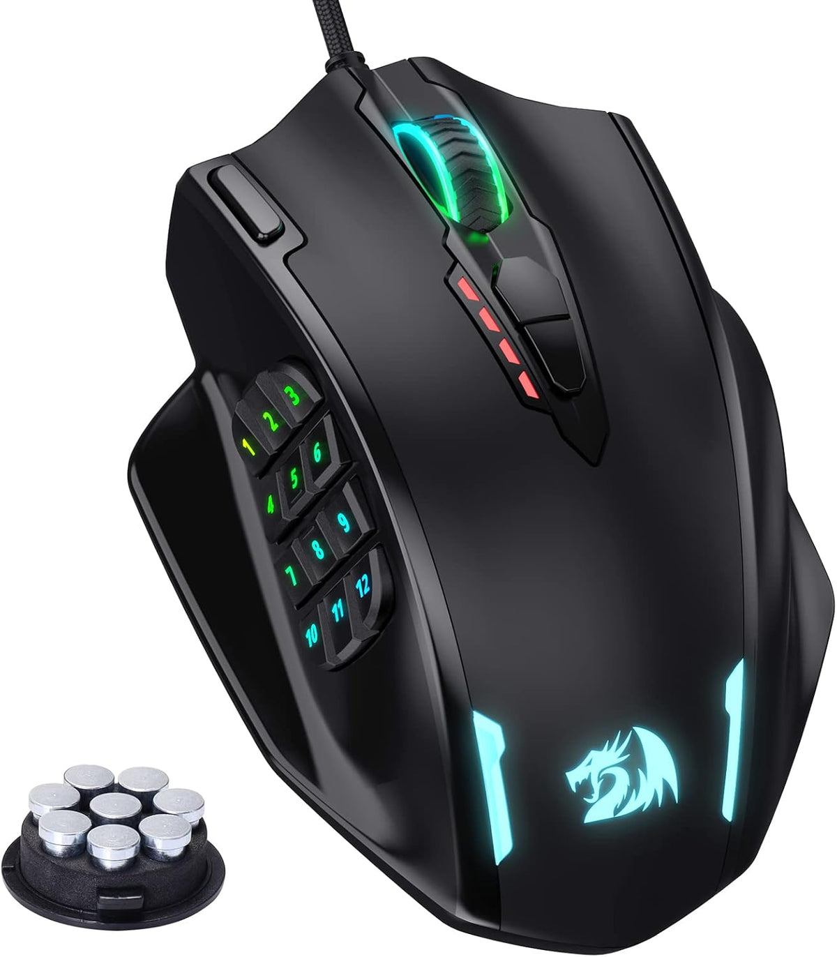 Redragon M908 Impact RGB LED MMO Gaming Mouse with 12 Side Buttons, Optical Wired Ergonomic Mouse with Max 12,400DPI, High Precision