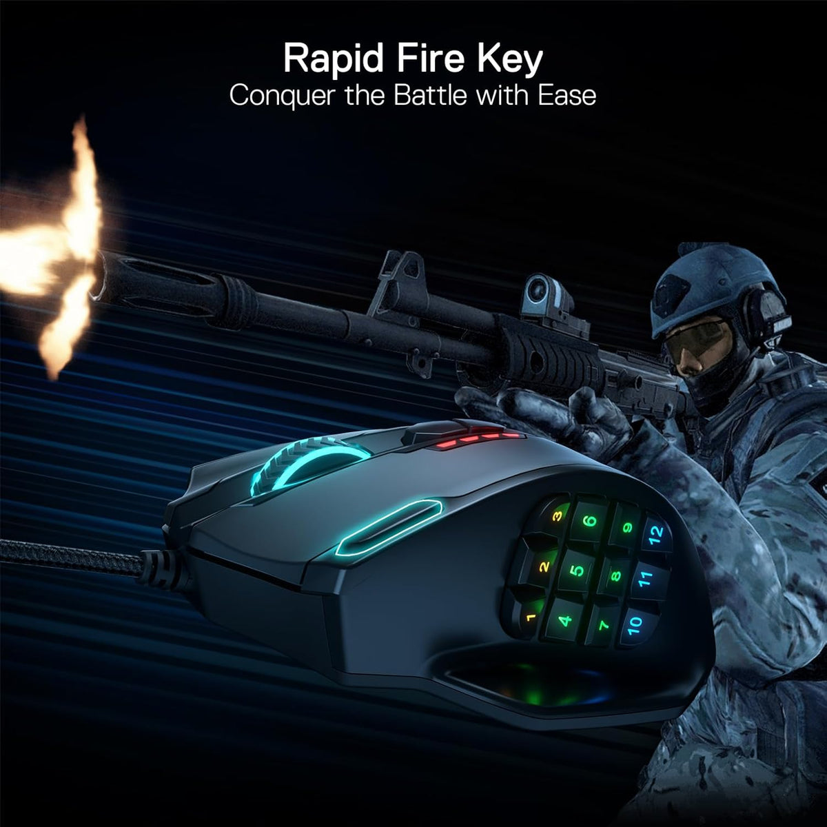 Redragon M908 Impact RGB LED MMO Gaming Mouse with 12 Side Buttons, Optical Wired Ergonomic Mouse with Max 12,400DPI, High Precision