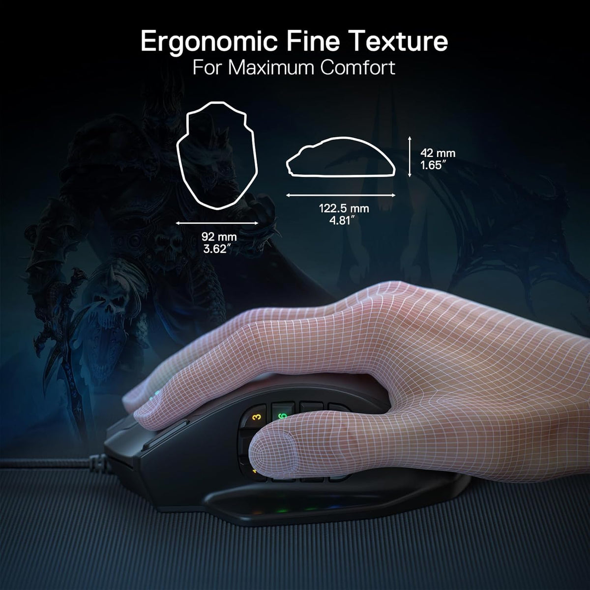 Redragon M908 Impact RGB LED MMO Gaming Mouse with 12 Side Buttons, Optical Wired Ergonomic Mouse with Max 12,400DPI, High Precision