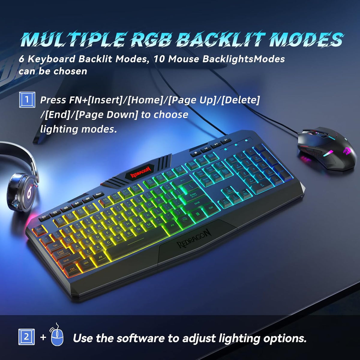 Redragon S101-3 PRO Gaming Keyboard and Mouse, RGB Backlit Programmable Keyboard Mouse with Software, Independent Macro Record Keys, Value Combo Set