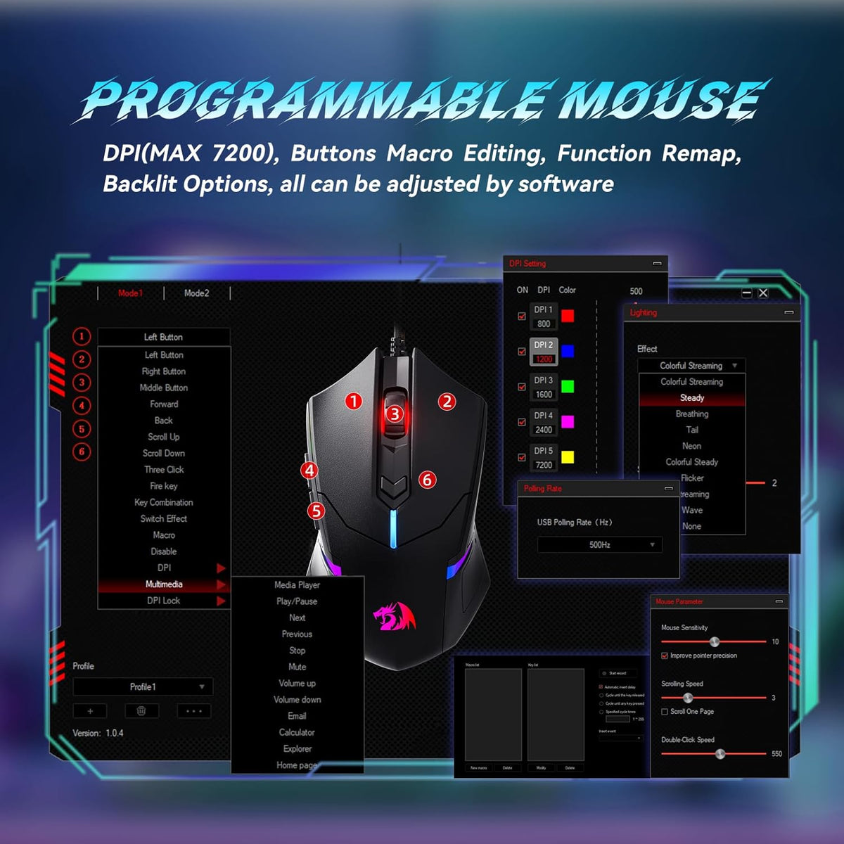 Redragon S101-3 PRO Gaming Keyboard and Mouse, RGB Backlit Programmable Keyboard Mouse with Software, Independent Macro Record Keys, Value Combo Set