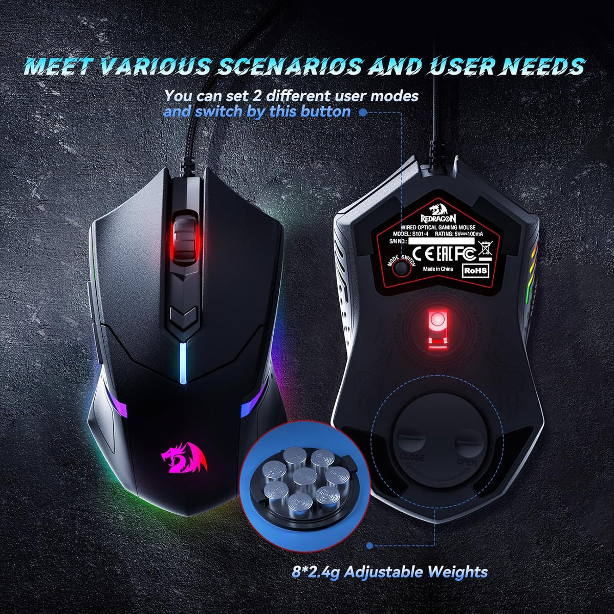 Redragon S101-3 PRO Gaming Keyboard and Mouse, RGB Backlit Programmable Keyboard Mouse with Software, Independent Macro Record Keys, Value Combo Set