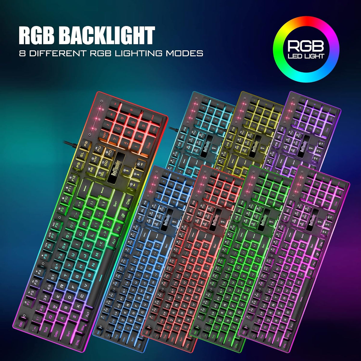 RedThunder K10 Wired Gaming Keyboard and Mouse and Wrist Rest Combo, RGB Backlit, Mechanical Feel Anti-ghosting Keyboard + 7D 7200 DPI (Black)