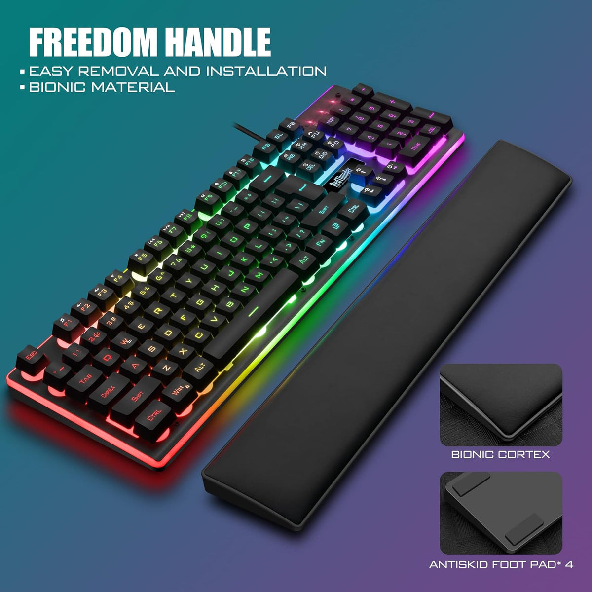RedThunder K10 Wired Gaming Keyboard and Mouse and Wrist Rest Combo, RGB Backlit, Mechanical Feel Anti-ghosting Keyboard + 7D 7200 DPI (Black)