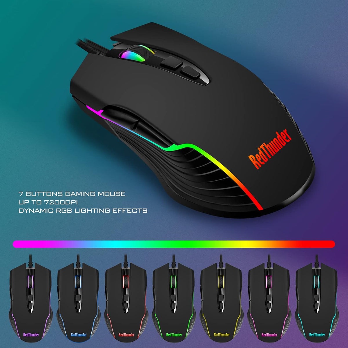 RedThunder K10 Wired Gaming Keyboard and Mouse and Wrist Rest Combo, RGB Backlit, Mechanical Feel Anti-ghosting Keyboard + 7D 7200 DPI (Black)