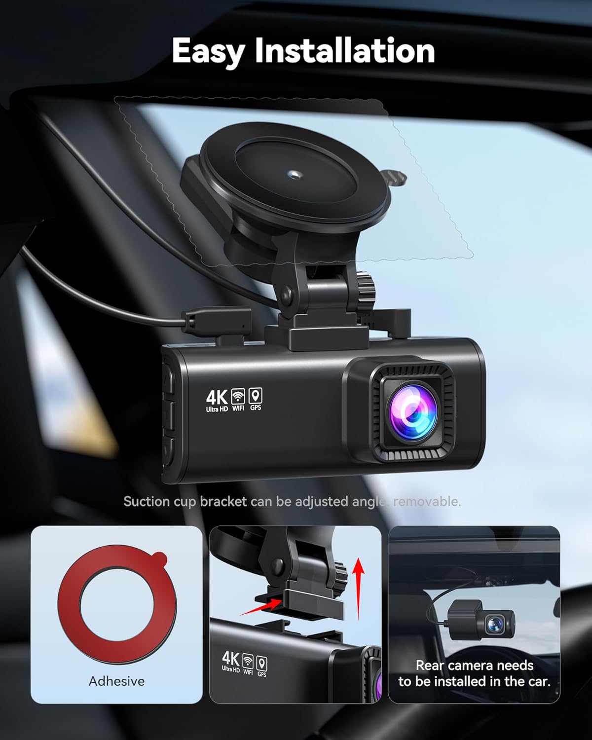 REDTIGER 4K Dash Cam Front Rear, STARVIS 2 Sensor, Free Card Included, 5.8GHz WiFi-20MB/s Fast Download, Dash Camera for Cars with GPS