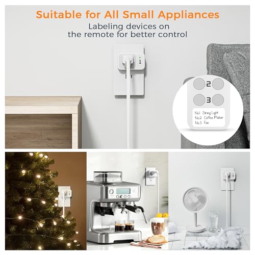 Remote Control Outlet, TESSAN Electrical Light Switch, Plug in Wall Plug with ON/Off Switch for Indoor String Lights, Lamps, Home Small Appliances