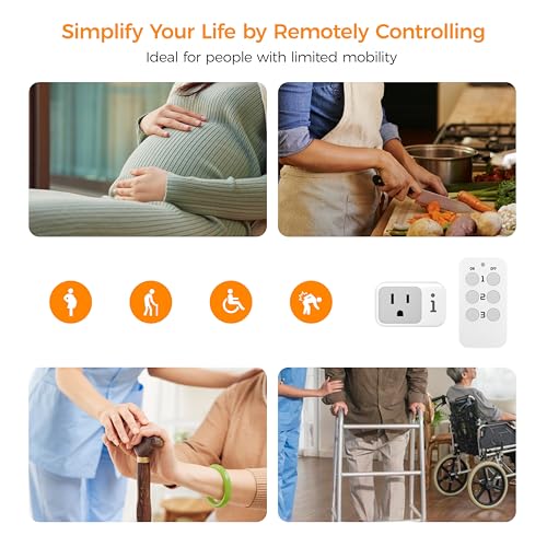 Remote Control Outlet, TESSAN Electrical Light Switch, Plug in Wall Plug with ON/Off Switch for Indoor String Lights, Lamps, Home Small Appliances