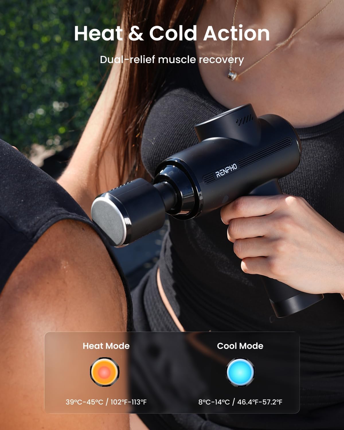 RENPHO Active Thermacool 2 Massage Gun with Heat and Cold, Percussion Deep Tissue Handheld Neck Massager