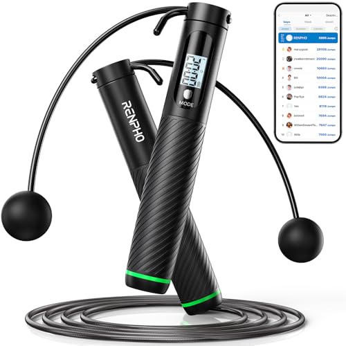 RENPHO Cordless Jump Rope, Weighted Jump Rope with Counter, Jump Ropes for Fitness, Smart Skipping Rope for Crossfit, Gym, Burn Calorie