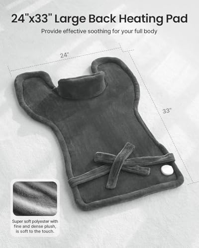 RENPHO Electric Heating Pad for Back, Electric Heat pad for Neck and Shoulders, 24"x33" Gray