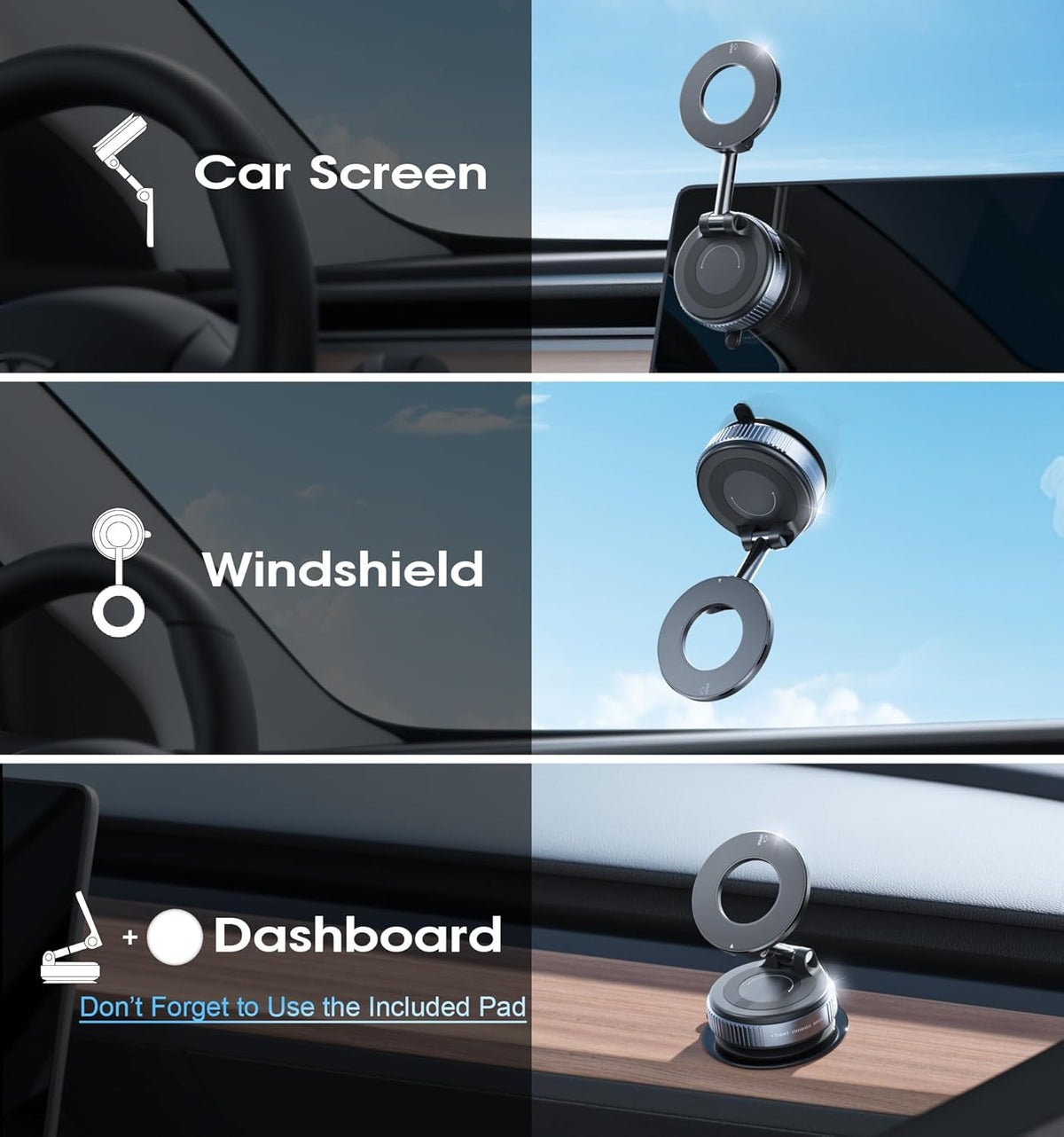 REOKILY Vacuum Magnetic Car Phone Holder 360° Reinforced 96LBS Ultra Suction Cup Phone Mount for MagSafe Cell Phone Holders